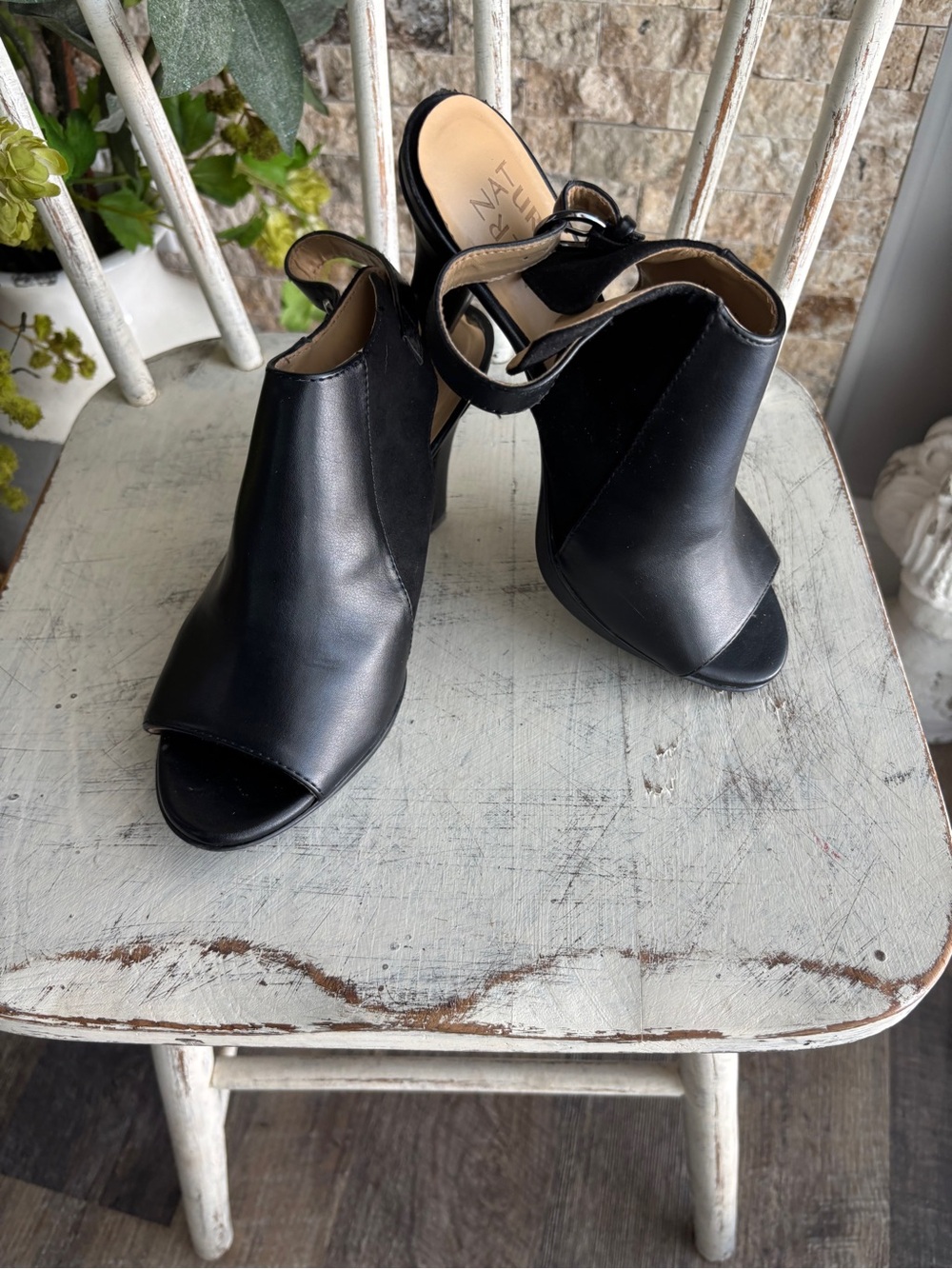 Naturalizer Black Peep-Toe Ankle Strap Heels
